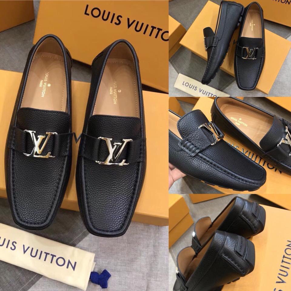 Giày sục nam Louis Vuitton trơn màu đen siêu cấp 1:1